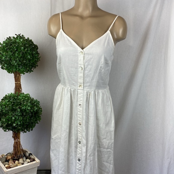 Linen Blend White Sleeveless Button Front Midi Dress From A New Day S - Picture 2 of 6
